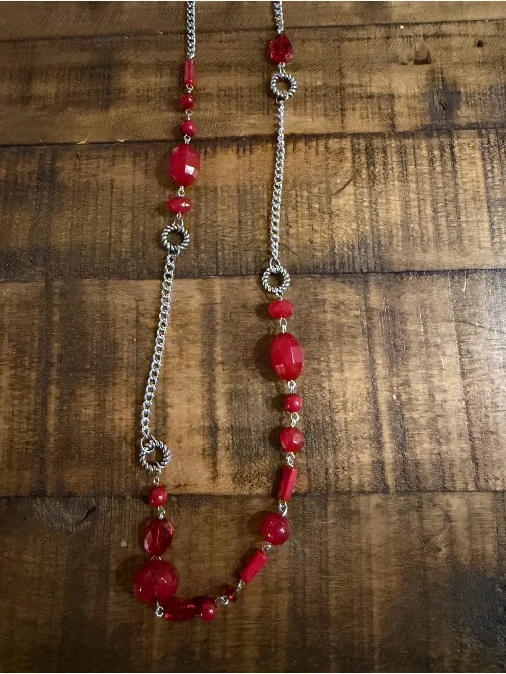 paparazzi Red Beaded Long Necklace with Matching Drop Earrings